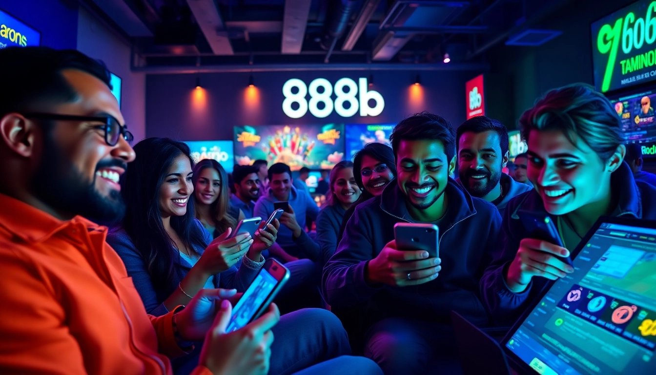 Dynamic online gaming scene featuring diverse players immersed in 888b.rodeo's exciting betting platform.
