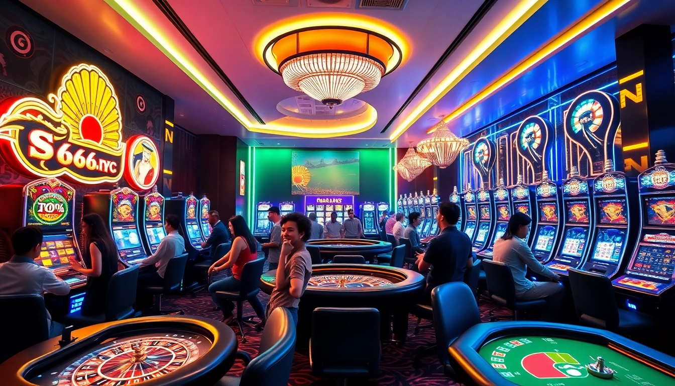 S666.nyc casino experience with diverse players enjoying games in a vibrant interior.